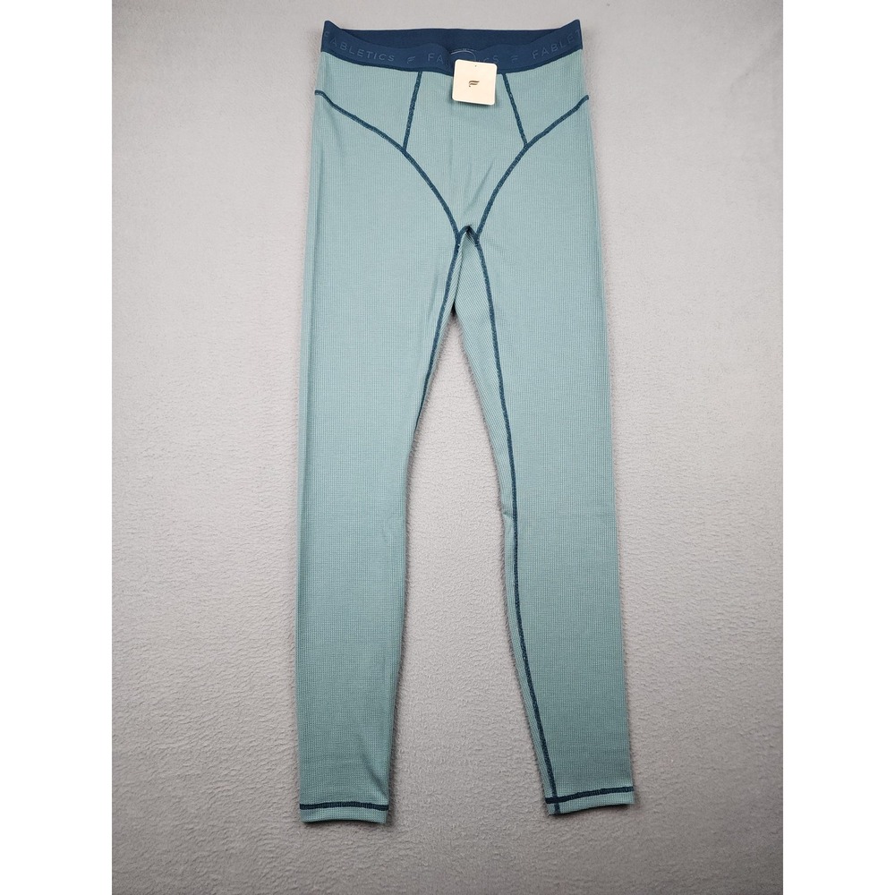 Fabletics Waffle Leggings Womens M Blue Mid Rise Thermal Ankle Knit Pants NWT